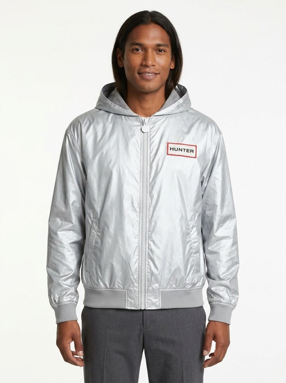 Hunter for Target Reflective Silver Hooded Windbreaker Jacket Men Size L